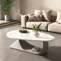 PillieFur Oval Faux Marble Table Top Coffee Table