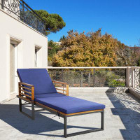 Ebern Designs Ebern Designs Outdoor Chaise Lounge Chair W/ 4-position Adjustable Backrest Poolside Patio Navy