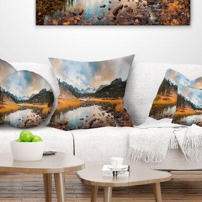 Made in Canada - East Urban Home Seashore Rocky Lake Sunset Panorama Pillow in Bedding