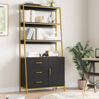 HOMECHO 68.9"H Ladder Bookcase With 3 Drawers, 1 Cabinet With Adjustable Shelf