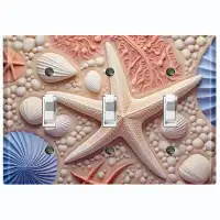 WorldAcc Metal Light Switch Plate Outlet Cover (Ocean Pink Sea Shell Star Fish - Triple Toggle)
