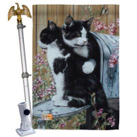 Breeze Decor Tuxedo Cat - Impressions Decorative Aluminum Pole & Bracket House Flag Set HS110079-BO-02