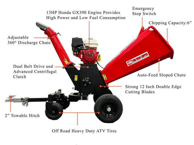HOC GS350PRO HONDA 6 INCH TOWABLE WOOD CHIPPER + 2 YEAR WARRANTY + FREE SHIPPING! in Power Tools - Image 2