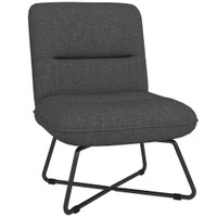 ARMLESS ACCENT CHAIR, UPHOLSTERED SIDE CHAIR FOR LIVING ROOM WITH CROSSED STEEL LEGS, DARK GREY