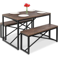 Gracie Oaks Gracie Oaks 45.5In 3-Piece Bench Style Dining Furniture Set, 4-Person Space-Saving Dinette For Kitchen, Dini