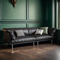 HOUZE 108.27" Black Genuine Leather Modular Sofa cushion couch