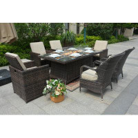 Lark Manor Warren Rectangular 8 - Person 71'''' Long Fire Pit Table Dining Set With Cushions
