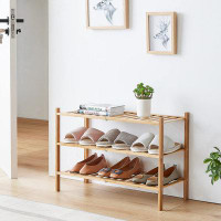 Rebrilliant 5-Tier Bamboo Shoe Rack For Entryway, Stackable | Foldable | Natural, Shoe Organizer For Hallway Closet, Fre