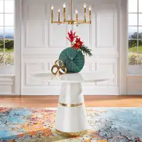 Willa Arlo™ Interiors Merseyside 47" Round White Faux Marble Table Top And Pedestal Base