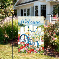 Northlight Seasonal Welcome White Picket Fence Floral Outdoor Garden Flag 12.5" X 18"