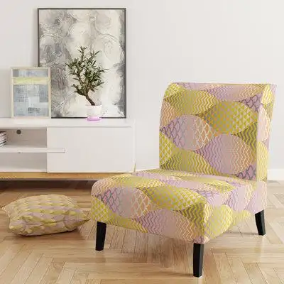 East Urban Home Golden Geometrical Fish Scale - Mid-Century Upholstered Slipper Chair