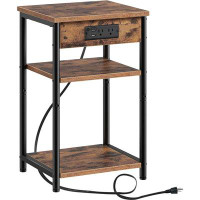 17 Stories 17 Storeys End Table With Charging Station, Nightstand With 3 Storage Shelves, Narrow Side Table With USB Por