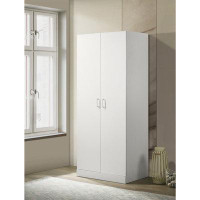 Ebern Designs Daylany Michael White Double Door Wardrobe Cabinet Armoire with Shelf and Hanging Rod