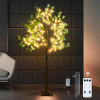 The Holiday Aisle® Glowing Eucalyptus Tree, 4Ft 144 LED Fairy Lights Artificial Plant Tree, Artificial Green Tree With L