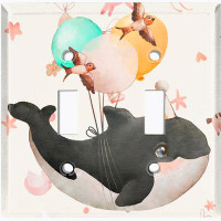 WorldAcc Metal Light Switch Plate Outlet Cover (Cute Nursery Whale Birds Party - Single Toggle)