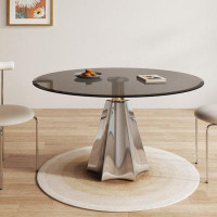 Brayden Studio Light luxury tempered glass round dining table