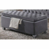 Rosdorf Park Queenborough Grey Velvet Upholstered Storage Bench