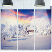Made in Canada - Design Art 'Snowfall Covering Trees and Houses' 3 Piece Photographic Print on Metal Set