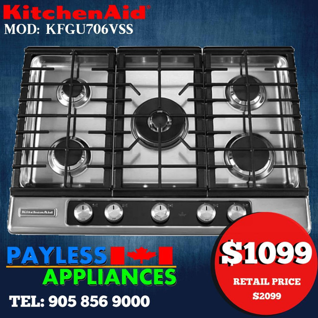 Kitchenaid KFGU706VSS 30 Gas Cooktop With 5 Burners Stainless Steel Color in Stoves, Ovens & Ranges in Mississauga / Peel Region