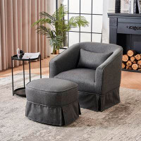 Ivy Bronx Swivel Barrel Chair With Ottoman, Sophisticated Dark Grey Swivel Accent Chairs For Living Room And Bedroom Com