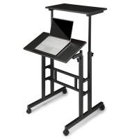 Bring Home Furniture Mobile Computer Desk With Tilting Table, Adjustable Small Standing Desk W/ Monitor Shelf For Office