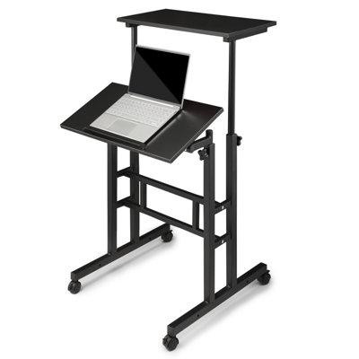 Bring Home Furniture Mobile Computer Desk With Tilting Table, Adjustable Small Standing Desk W/ Monitor Shelf For Office in Desks