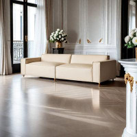 PULOSK 104.31" Beige Genuine Leather Modular Sofa cushion couch