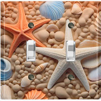 WorldAcc Metal Light Switch Plate Outlet Cover (Ocean Orange Sea Shell Star Fish - Double Toggle)