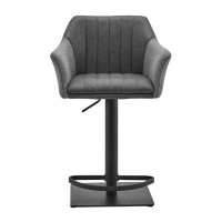 Lux Comfort 42x 20 x 21_Lush Grey Faux Leather And Fabric Adjustable Swivel Stool