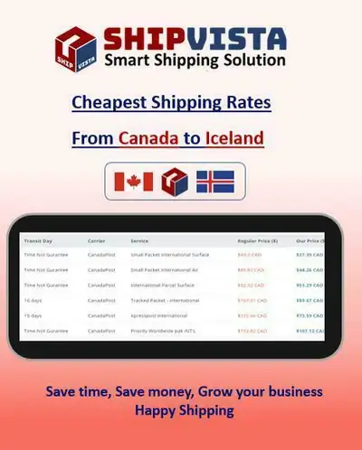 ShipVista provides the cheapest shipping rates from Canada to Iceland. Whether you are an individual...
