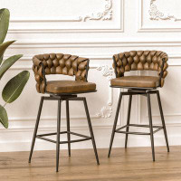 Corrigan Studio 360 Degree Swivel Technical Leather Woven Bar Stool Set Of 2 With Footrest