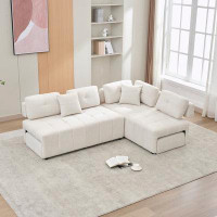 Red Barrel Studio 91.73" L-shaped Sofa Sectional Sofa Couch with 2 Stools and 2 Lumbar Pillows for Living Room