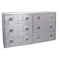 MOTI Furniture Pilot 6-drawer Dresser With Hatch Pulls In Silver Aluminum And Solid Wood