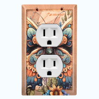WorldAcc Metal Light Switch Plate Outlet Cover (Monarch Butterfly Damask Letter - Single Duplex)