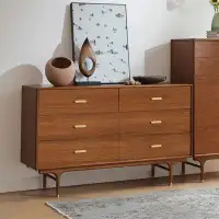 Musem Mid Century Modern Dresser, Wood With 6-drawer, Walnut Veneer, Tall-cast Wood Legs