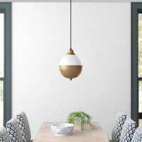 Mistana™ Emrich 1 - Light White Glass with Brass Metal Accent Globe Pendant