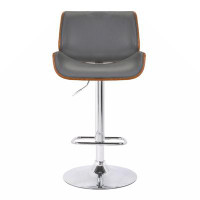 George Oliver Curved Design Leatherette Barstool With Swivel Mechanism, Grey