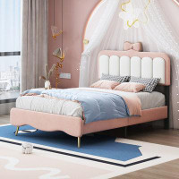 Infinity Twin size Velvet Princess Bed With Bow-Knot Headboard,Twin Size Platform Bed with Headboard