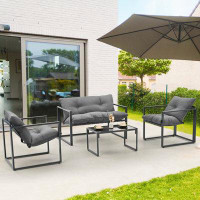 Ebern Designs 4-piece Metal Outdoor Patio Conversation Set With Gray Cushions