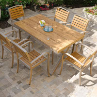 Wildon Home® Outdoor Tables And Chairs Courtyard Garden Plastic Wood Table Chairs Balcony Cafe Outdoor Outdoor Metal Tab