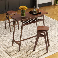 Red Barrel Studio Mid-Century Modern 3-Piece Counter Height Dining Table Set With Storage Shelf, Farmhouse Style Bar Pub