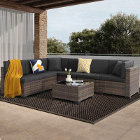 LOUVIXA 103.8" Wide Outdoor L-Shaped Patio Sectional with Cushions