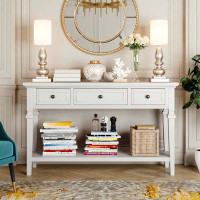 Alcott Hill Classic Console Table With 3 Top Drawers And Open Style Bottom Shelf