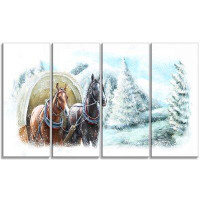 Design Art 'Painted Scene with Horses in Winter' 4 Piece Graphic Art on Wrapped Canvas Set