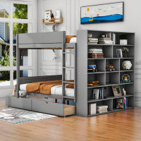 Harriet Bee Janiera Wood Bunk Bed With 2 Drawers And Shelves