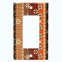 WorldAcc Metal Light Switch Plate Outlet Cover (Ethnic Aztec Tribal Brown Red Stripes - Single Toggle)