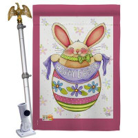 Breeze Decor Egg Bunny - Impressions Decorative Aluminum Pole & Bracket House Flag Set HS103041-BO-02