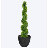 Primrue Artificial sprial topiary in fiberstone planter|64..6" fake spiral topiary|Primrue