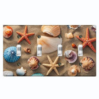 WorldAcc Metal Light Switch Plate Outlet Cover (Ocean Sea Shell Star Fish Beach - Quadruple Toggle)