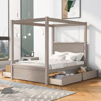 Red Barrel Studio Wood Canopy Bed With Four Drawers